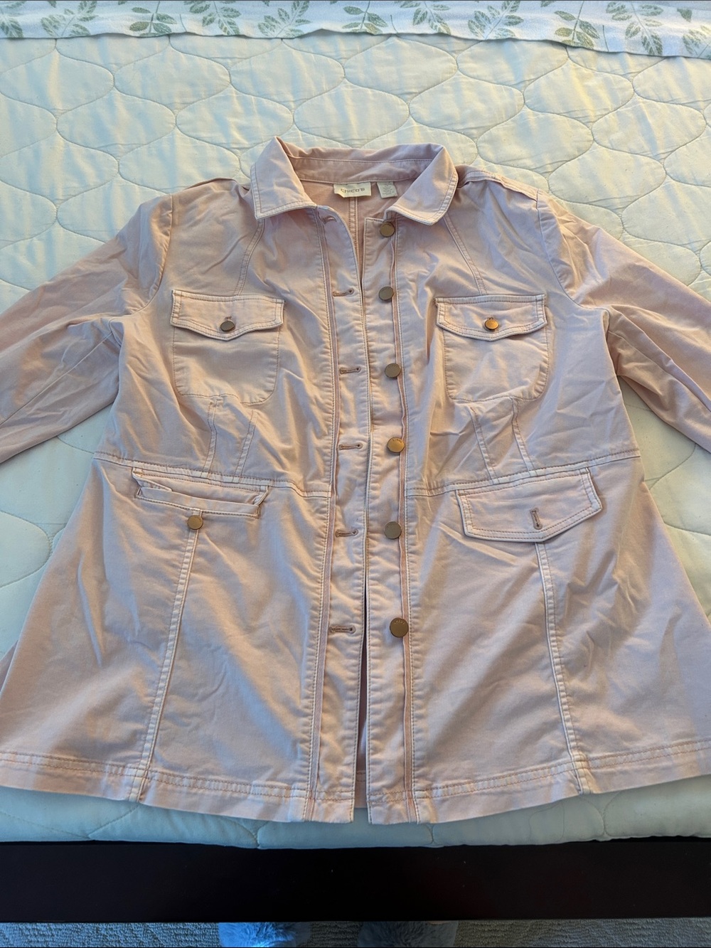 Chico's Light Pink Utility Jacket with Gold-Tone Buttons